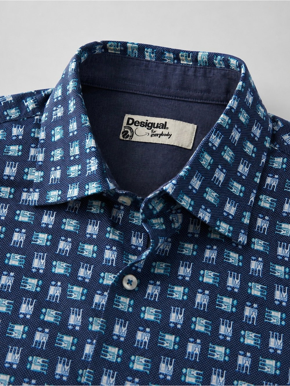 Desigual Men’s XL Navy Blue NAKED PEOPLE Geometric Print Button Down Shirt